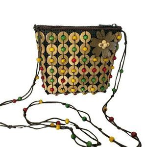 Coconut Shell Beaded Sling bag for Women Crossbody Long Strap Purse Handmade Nat